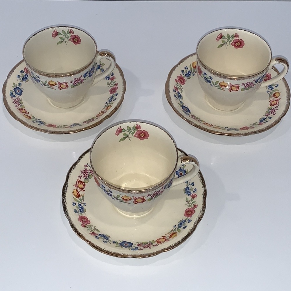 ALFRED MEAKIN England Tennessee Vintage 18 KT GOLD Border Tea Cup and Saucer